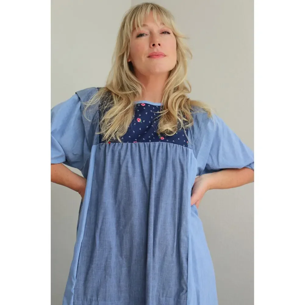 1970's Vintage Chambray Prairie Tent Dress ~Women's Ones Size Fits Most XS SM MD - Picture 5 of 10
